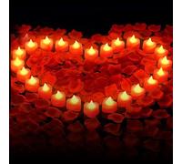 GOMETY 24 pezzi di candele LED a forma di cuore, 1000 pezzi di petali di rosa artificiali e 24 candele LED a forma di cuore senza fiamma per matrimoni, San Valentino, proposta di matrimonio