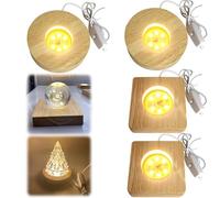 GOMETY 4 basi luminose a LED in legno, con USB, per vetro acrilico, colore caldo, base in legno, quadrata/rotonda, per display a LED, in cristallo, vetro acrilico (colore caldo, 4)