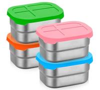 GOMETY 4 contenitori per snack in acciaio inox, 230 ml, a prova di perdite, con coperchio in silicone, senza BPA, piccoli contenitori per il pane e Meal Prep, per snack, salse, insalata