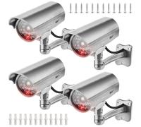 GOMETY 4 fotocamere Atrappe per esterni, fake telecamera di sicurezza con LED rosso lampeggiante, telecamera di sorveglianza per esterni, finte, CCTV, manichino, sicurezza per interni ed esterni