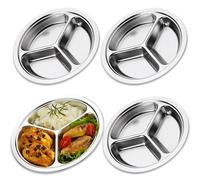 GOMETY: 4 Pezzi Piatti Rotondi In Acciaio Inossidabile Con Tre Scomparti, Piatto Diviso Per Bambini Per Un'Alimentazione Equilibrata, Lavabile In Lavastoviglie, Ideali Per Campeggio E Picnic (24cm)