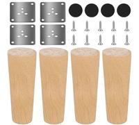 GOMETY 4 piedini per mobili in legno, 10 cm, in legno massello conico, di ricambio, gambe del tavolo in rovere con 4 piastre di montaggio e 32 viti, gambe rotonde in legno per sedie, divano, letto,