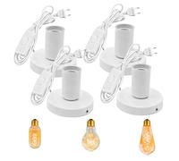 GOMETY 4 portalampada E27 con interruttore, portalampada E27 con cavo di alimentazione da 1,8 m, interruttore per cavi fai da te, lampada a sospensione vintage industriale (bianco)