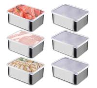 GOMETY 6 contenitori salvafreschezza in acciaio inox con coperchio, in acciaio inox, dimensioni perfette, 13,5 x 10,5 x 5,5 cm, per contenitori Meal Prep, impilabili, per forno, congelatore