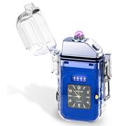 GOMETY Accendino elettrico, ad arco elettrico, ricaricabile, con orologio e illuminazione COB, antivento, per uomini, regali, festival, compleanni, cucina, campeggio (blu)