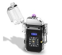 GOMETY Accendino elettrico ad arco elettrico ricaricabile tramite USB con orologio e illuminazione COB antivento per uomini, regali, festival, compleanni, cucina, campeggio