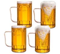 GOMETY Bicchieri da birra, 4 pezzi, 500 ml, in PET, riutilizzabili, con manico, classici, trasparenti, per casa, bar, picnic, Natale