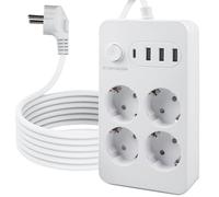 GOMETY Ciabatta elettrica a 4 prese, con USB-C e Type-C, interruttore integrato, cavo di prolunga da 2 m, 2500 W/10 A, protezione da sovratensione, montaggio a parete, presa multipla per ufficio e