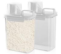 GOMETY Confezione da 2 contenitori per cereali, 1800 ml, contenitore per detersivo per bucato con misurino, ermetico, ugello inclinabile, trasparente, 26 cm (lunghezza) x 8 cm (altezza), senza BPA