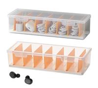 GOMETY Confezione da 2 organizer per cavi dati, scatola per cavi in plastica trasparente, 7 divisori rimovibili, organizer per cavi personalizzabili
