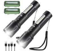 GOMETY Confezione da 2 torce a LED ricaricabili, 2400 lumen, Zoomable LED torcia estremamente luminosa, impermeabile con 7 modalità, torcia elettrica tipo C per attività all'aperto, forte torcia da