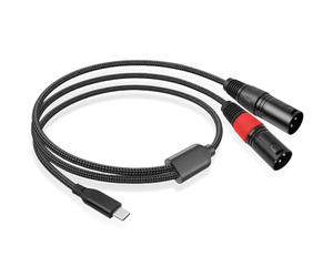 GOMETY Connettore USB C a doppio XLR, cavo microfono da 3 m tipo C a 2 XLR, cavo amplificatore di potenza stereo a filo intrecciato per amplificatore audio XLR, compatibile con PC, telefono,