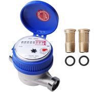 GOMETY Contatore acqua da giardino calibrato 1/2 pollici, contatore acqua fredda calibrato con accessori di montaggio e copertura protettiva | 0 - 40 ℃ 1,5 m³/h | materiale ferro + ABS | display