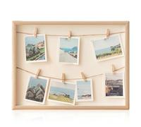 GOMETY Cornice portafoto fai da te in legno, per collage fotografico, con corda di canapa e mollette in legno, per foto e cartoline (retrò, 16 pollici, 42 x 32 cm)