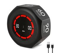 GOMETY Cubo Visual Timer, Timer Pomodoro Rotazione, 1/3/5/15/30/60/90 Minuti e Conto alla Rovesta, Modalità Silenziosa e Modalità Suoneria, Pomodoro Timer Ricaricabile per Cucina, Studio