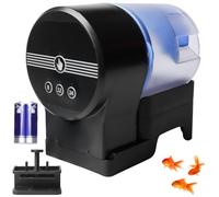 GOMETY Distributore Automatico: 1 Pezzo Plastica Distributore di Cibo per Pesci, Ricaricabile USB & a Batteria, Resistente all'Umidità, per Vacanze (Nero con Scatole di Cibo da 50g & 100g)