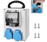 GOMETY Distributore di corrente con interruttore FI, 16 A, 230 V, distributore di corrente da parete, 2 X 16 A, 250 V 2 P AC, spina Schuko IP67 / presa IP44, impermeabile, per edilizia, industriale,