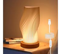 GOMETY Lampada da comodino con base in legno, lampada da tavolo minimalista dimmerabile (9 livelli) con paralume in PLA, orientabile per soggiorno e camera da letto, alimentazione USB, durevole e