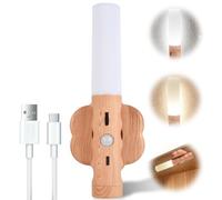 GOMETY Lampada da parete in legno, ricaricabile tramite USB, con sensore di movimento, ricaricabile tramite USB, per interni con interruttore, batteria senza fili per camera da letto, corridoio, scale