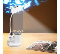 GOMETY Lampada da scrivania per bambini, lampada da comodino a LED, dimmerabile, livelli di luminosità, lampada da tavolo ricaricabile, a collo di cigno, lampada da lettura a LED, con portapenne,