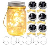 GOMETY Luci solari per barattoli di vetro Set di 6 luci solari a LED da 3 m per bottiglie, luci sospese per barattoli di vetro per giardino, patio, cortile, matrimonio, festa,