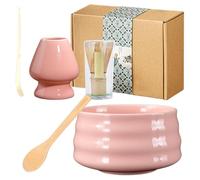 GOMETY Matcha Set di 5 tazze da tè in bambù e cerimonia del tè, con whisky e scopa per matcha in polvere (rosa)