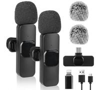 GOMETY Microfono Lavalier Wireless 3-In-1: Kit Microfono Professionale, Per Live Streaming E Interviste, Con Adattatori USB-C E iPhone, Per Smartphone, Tablet E PC (Nero)