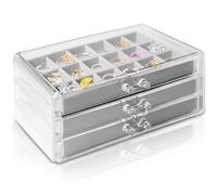 GOMETY Organizer per gioielli in acrilico, con 3 cassetti, per orecchini, in velluto