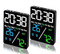 GOMETY Orologio elettronico multifunzione, 2 pezzi, sveglia digitale con data 24 ore, visualizzazione della temperatura e dell'umidità, display LCD, orologio da tavolo, termoigrometro per camera da