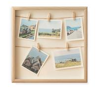 GOMETY Portafoto in legno, cornice portafoto in legno, 30 x 30 cm, cornice da parete con corda, cornice portafoto con clip in legno, versatile per foto o cartoline, colore naturale