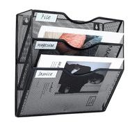 GOMETY Portariviste da parete nero in metallo, formato A4, porta riviste, 3 scomparti, da appendere, organizer per giornali, da parete, formato A4, porta giornali, ufficio, scuola, organizer
