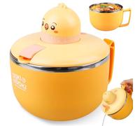 GOMETY Ramen Ciotola con coperchio, 1200 ml, grande capacità, con timer in acciaio inox 304, ciotola per pasta istantanea per tagliatelle Bento Zuppa Pranzo (pulcino)