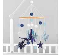 GOMETY Scacciapensieri per bambini con legno, feltro e stelle per culla da appendere per ragazze e ragazzi, regalo per neonati, campanella da letto per bambini, scacciapensieri blu, oceano blu