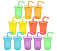 GOMETY Set di 12 bicchieri da 380 ml, riutilizzabili in plastica con coperchio e cannucce, per bere a freddo, frullati, caffè freddo