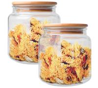 GOMETY Set di 2 barattoli con coperchio, 500 ml, in vetro con coperchio in bambù, rotondi, in vetro borosilicato, ermetici, per cucina, cereali, chicchi di caffè, spezie, riso