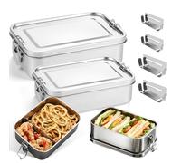 GOMETY Set di 2 contenitori per il pranzo in acciaio inox, 850 ml + 1400 ml, a prova di perdite, con separazione e anello di tenuta, in acciaio inox, senza BPA, con scomparti per adulti, bambini