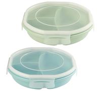 GOMETY Set di 2 piatti per forno a microonde, ciotola bento, design ermetico, con chiusura a fibbia, contenitore separato, con 3 scomparti, senza BPA, stoviglie per microonde con coperchio per