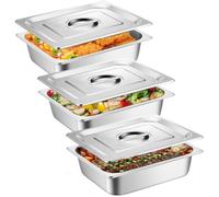 GOMETY Set di 3 ciotole per impanatura, contenitori GN 1/3, in acciaio inox, con coperchio, set di 3 ciotole per impanare, ideali per piatti e piatti da friggere, 32,5 x 17,6 x 6,5 cm