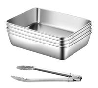 GOMETY Set di 4 ciotole in acciaio inox, 25,5 x 20 x 5,5 cm, 4 pezzi, per impanare con pinza per il panierstraße in acciaio inox, per il panierstraße