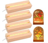 GOMETY Set di 4 piedistalli luminosi LED in legno USB, per vetro acrilico, colore caldo, base in legno LED, base per display cristallo, sfera di vetro acrilico, gioielli in resina, confezione da 4