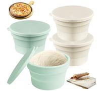 GOMETY Set di 4 scatole per pizza con coperchio, 13 x 7,6 cm, perfette per pizza e fermentazione in silicone antiaderente per fermentazione, pasta per pizza e accessori (verde/bianco)