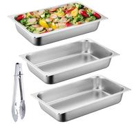 GOMETY Set di paniers in acciaio inox, 3 pezzi, 26,5 x 16,5 x 6,5 cm, 3 ciotole per impanare con pinza per panierstraße in acciaio inox, panierstraße