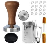 GOMETY Set di tamper per caffè, 51 mm, set da 22 pezzi, accessori per barista, con brocca per latte, tappetino per sandalo, cucchiaio per mescolare latte e modellini per macchina espresso