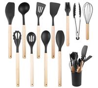 GOMETY Set di Utensili da Cucina in Silicone: 12 Pezzi di Utensili da Cucina in Silicone, Resistenti al Calore, Antiaderenti, per Cucinare, Pastorizzare e Friggere (Nero)