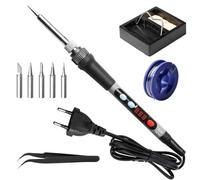 GOMETY Set saldatore: 1 pezzo da 90 W, temperatura regolabile 180 - 520 °C, saldatore con interruttore on/off, 5 punte di saldatura, supporto saldatore, stagno, pinzette per riparazioni elettroniche