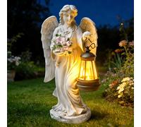 GOMETY Statue da giardino a forma di angelo custode con lanterna solare a LED, decorazione per esterni, scultura d'angelo, decorazione per prato, cortile, terrazza, davanzale