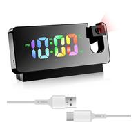 GOMETY Sveglia con proiezione, sveglia a specchio con indicatore di temperatura e grande display a LED, girevole a 180°, funzionamento USB, sveglia digitale con proiezione a soffitto, camera da letto