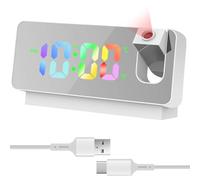 GOMETY Sveglia con proiezione, sveglia a specchio con indicatore di temperatura e grande display a LED, girevole a 180°, funzionamento USB, sveglia digitale con proiezione a soffitto, camera da letto
