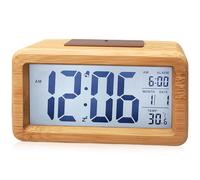 GOMETY Sveglia in legno digitale, con grande display LCD, piccola sveglia da tavolo con data, visualizzazione della temperatura, orologio con modulo snooze per camera da letto ufficio (legno massello