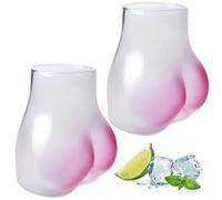 GOMETY Tazza Divertente a Forma di Fondo: Set di 2, Vetro Borosilicatato Trasparente, Antigraffio e Adatto a Diverse Bevande, Ideale per Feste e Fotografia (450 Ml, Rosa)